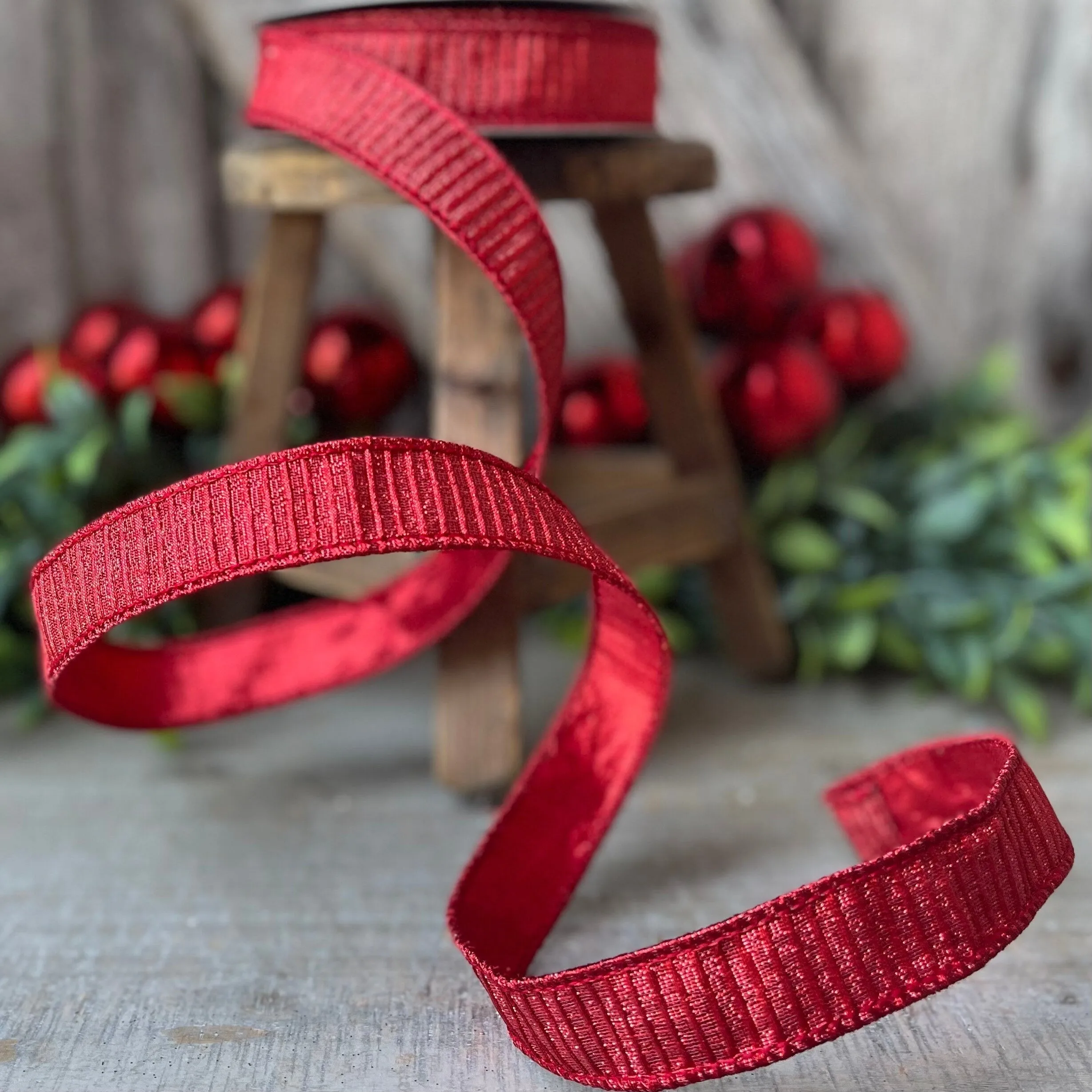 1" Red Pleated Metallic Ribbon, Farrisilk Ribbon