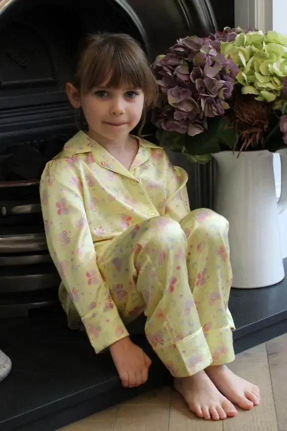 Amelie Lemonade Butterfly Girls Silk Pyjama Set