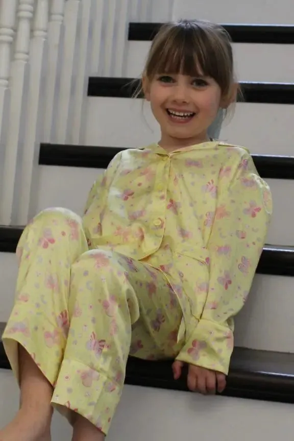 Amelie Lemonade Butterfly Girls Silk Pyjama Set