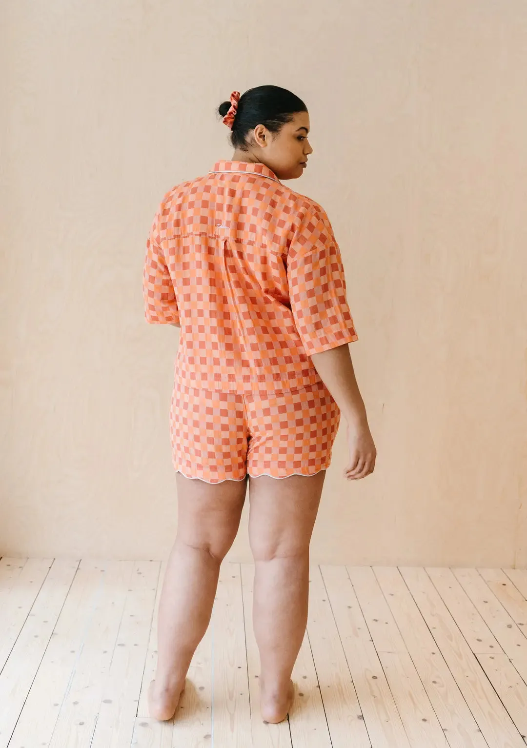 Apricot Checkerboard Cotton Pyjama Short Set