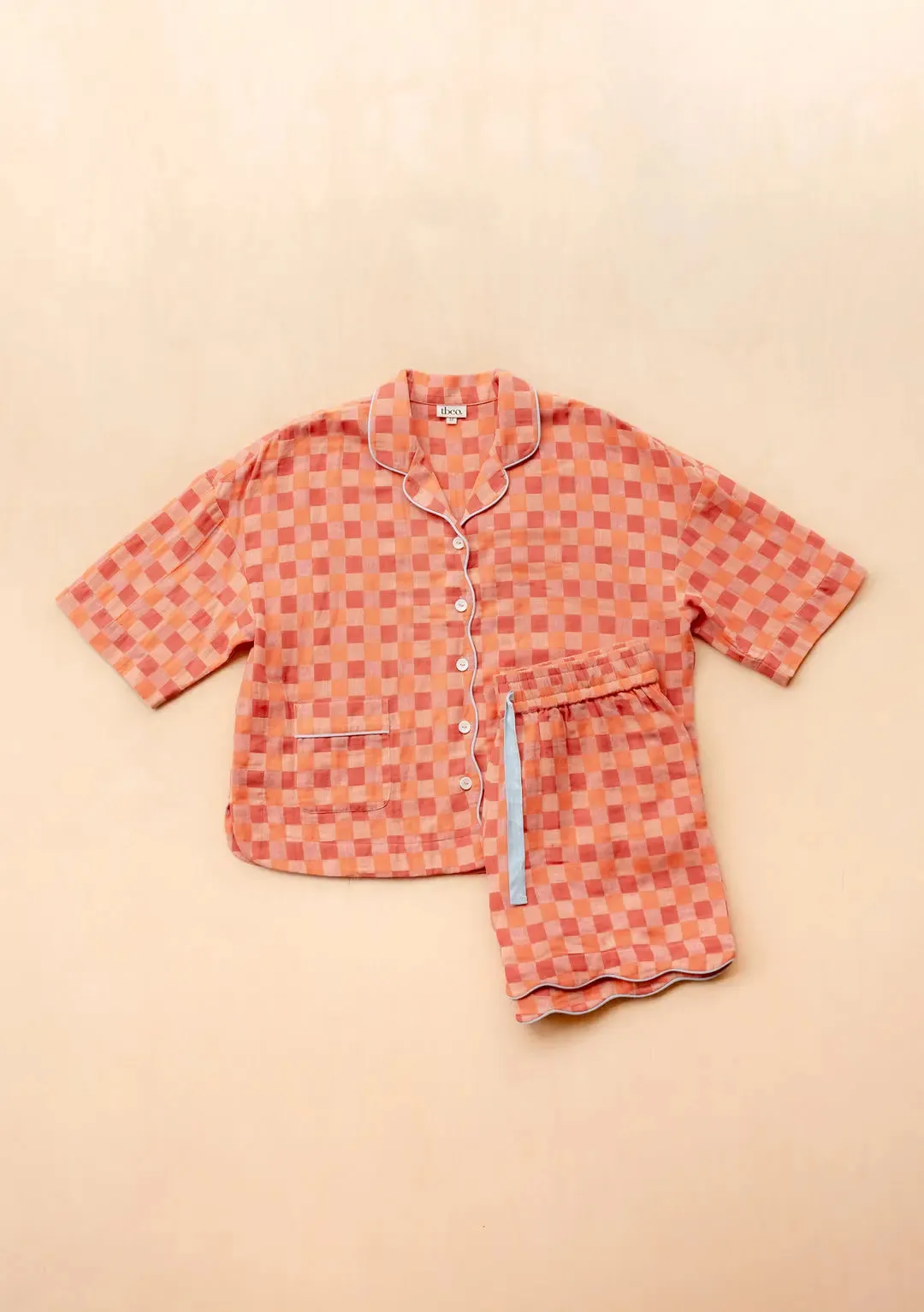 Apricot Checkerboard Cotton Pyjama Short Set