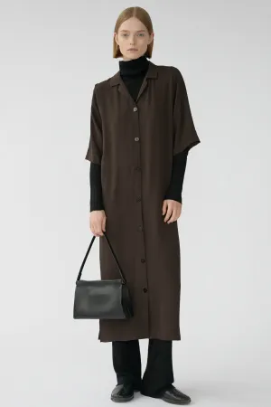 BARNEY SS SHIRT DRESS - DARK BROWN - SILK GEORGETTE