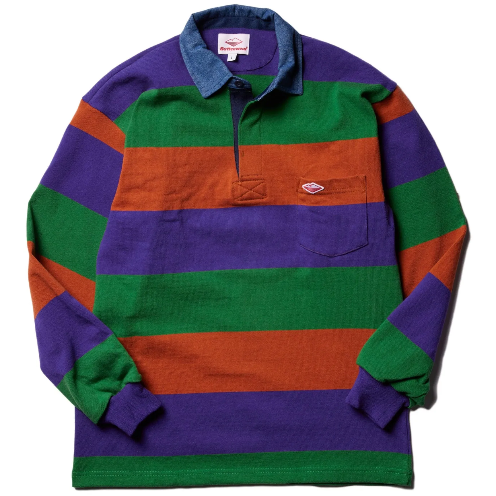 BATTENWEAR Pocket Rugby Shirt Purple Pine Rust Stripe