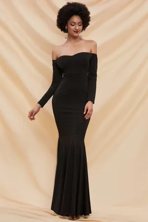 Black Long Sleeve Off Shoulder Evening Prom Dresses