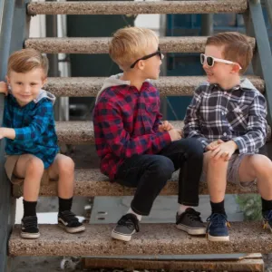 Boy White/NavyBlue/Black Plaid Long Sleeve Flannel Shirts with Hooded