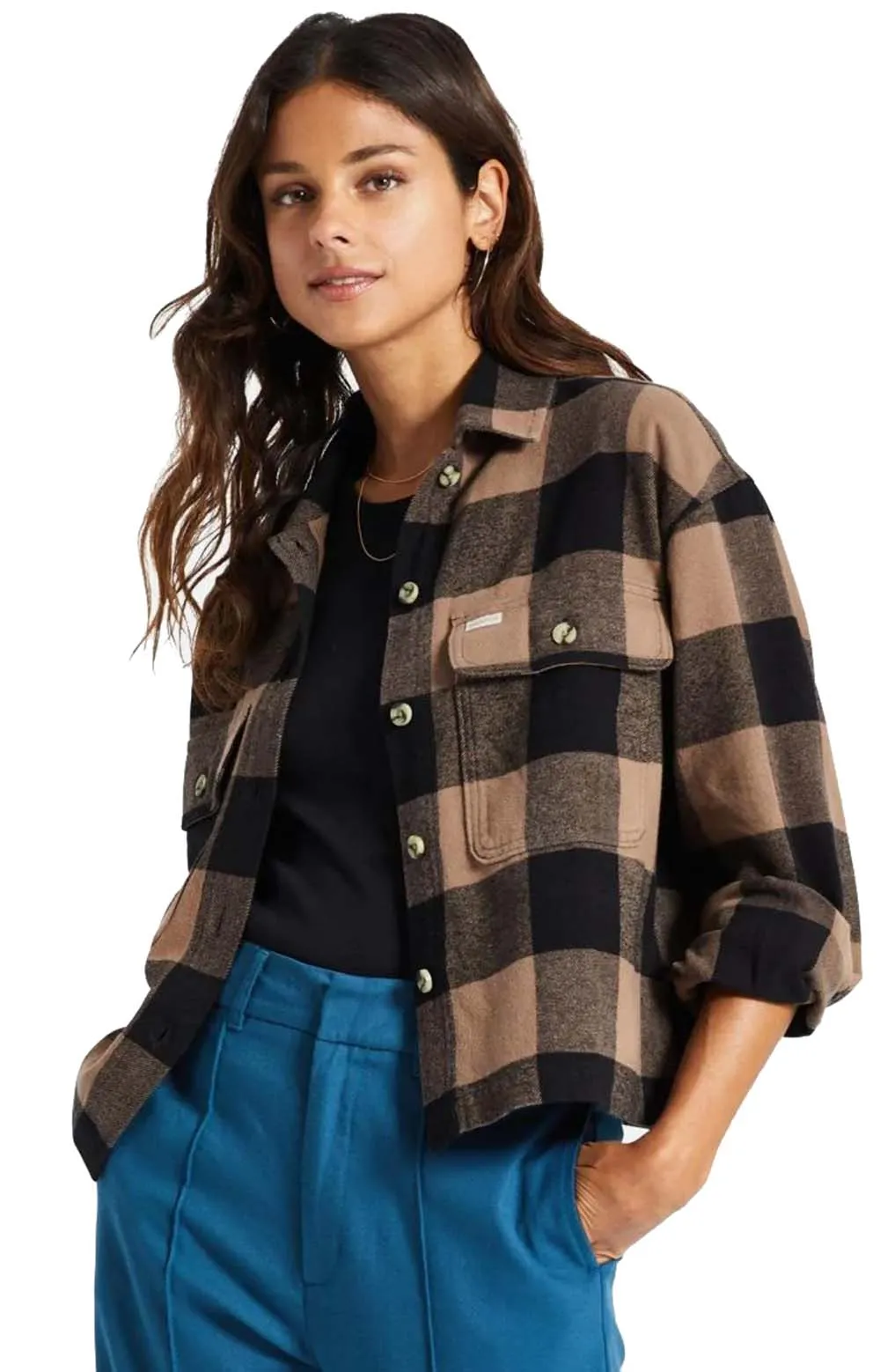 Brixton Women's Bowery Long Sleeve Flannel - Twig and Black