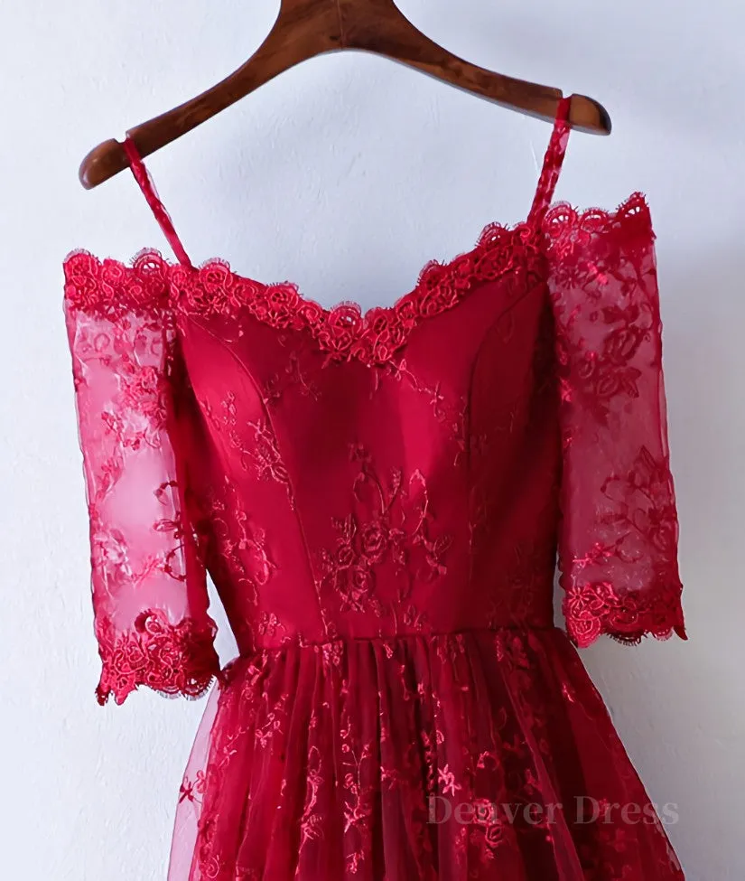 Burgundy sweetheart lace long prom dress burgundy evening dress