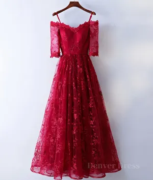 Burgundy sweetheart lace long prom dress burgundy evening dress