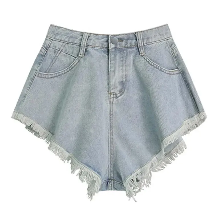 Chic High Waist Lace Undershorts Denim Shorts