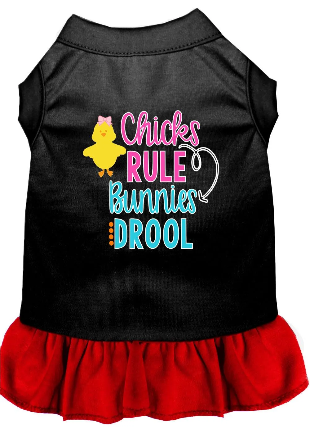 Chicks Rule Screen Print Dog Dress Black With Red Lg (14)