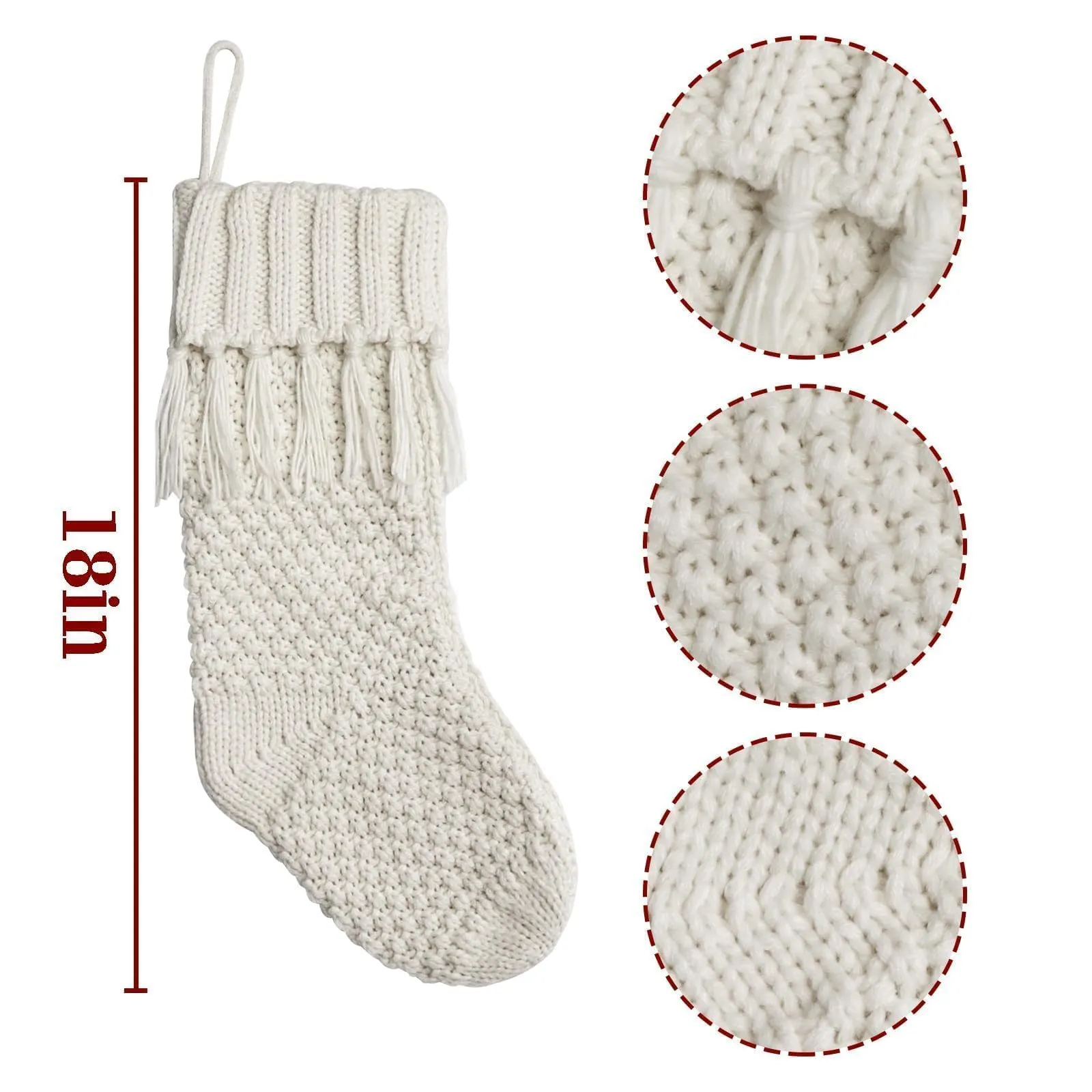 Christmas Stockings set of 6 Pack Cream & White Cable Knit Patterns