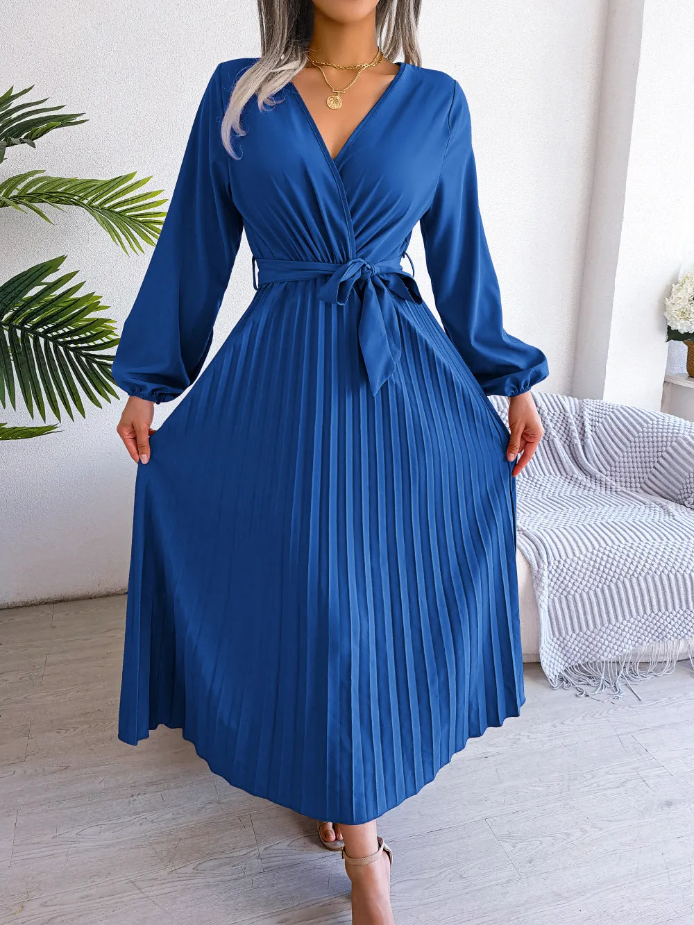 Classy V Neck Long Sleeves Midi Dresses