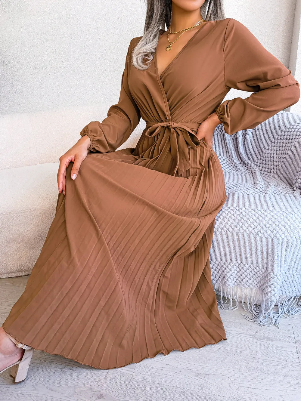 Classy V Neck Long Sleeves Midi Dresses