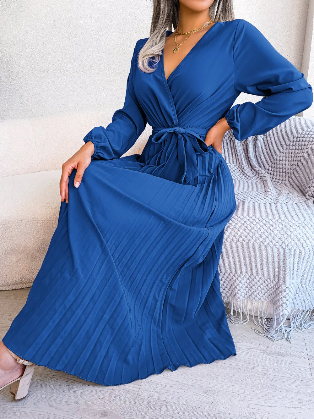 Classy V Neck Long Sleeves Midi Dresses