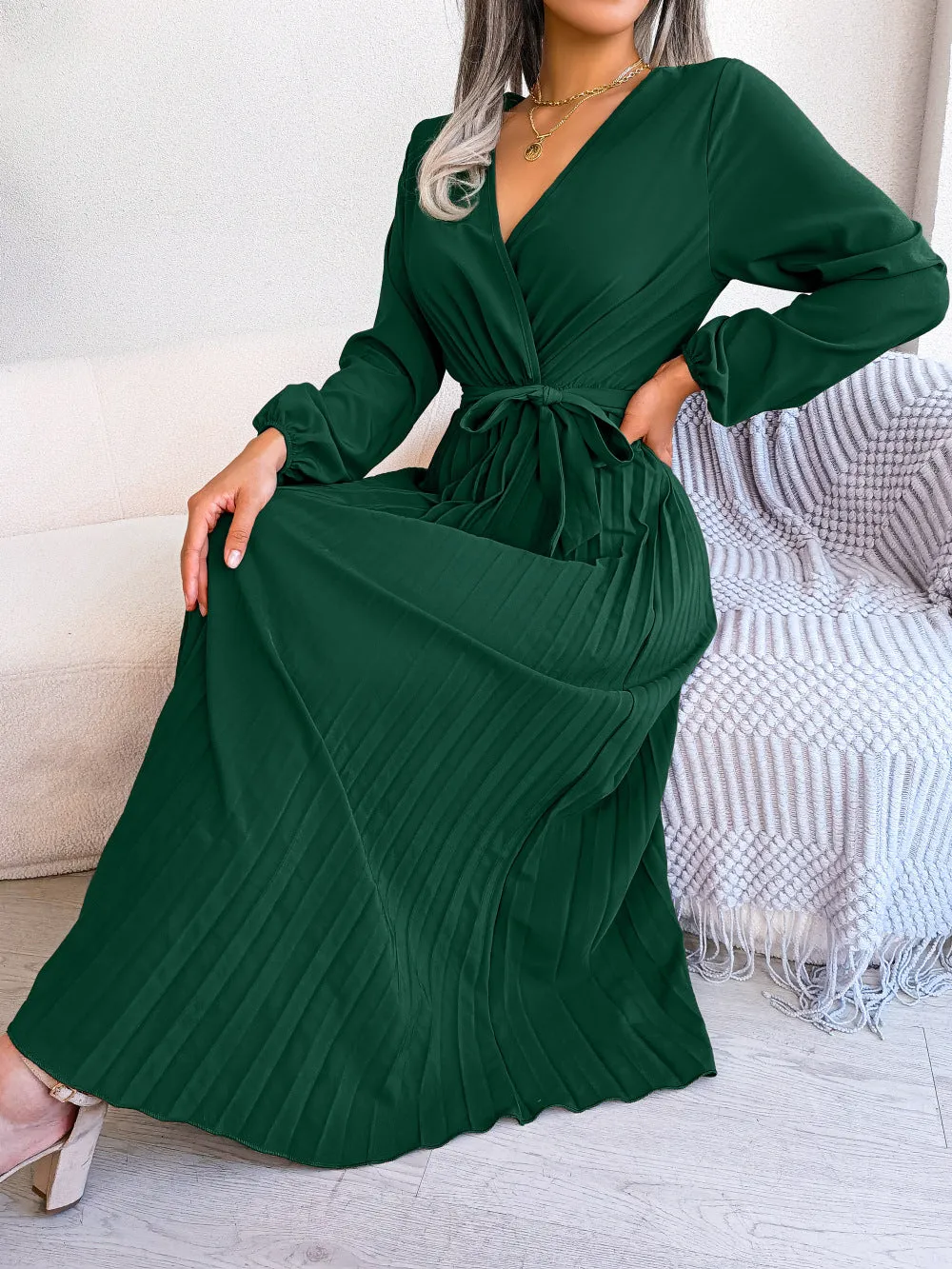 Classy V Neck Long Sleeves Midi Dresses