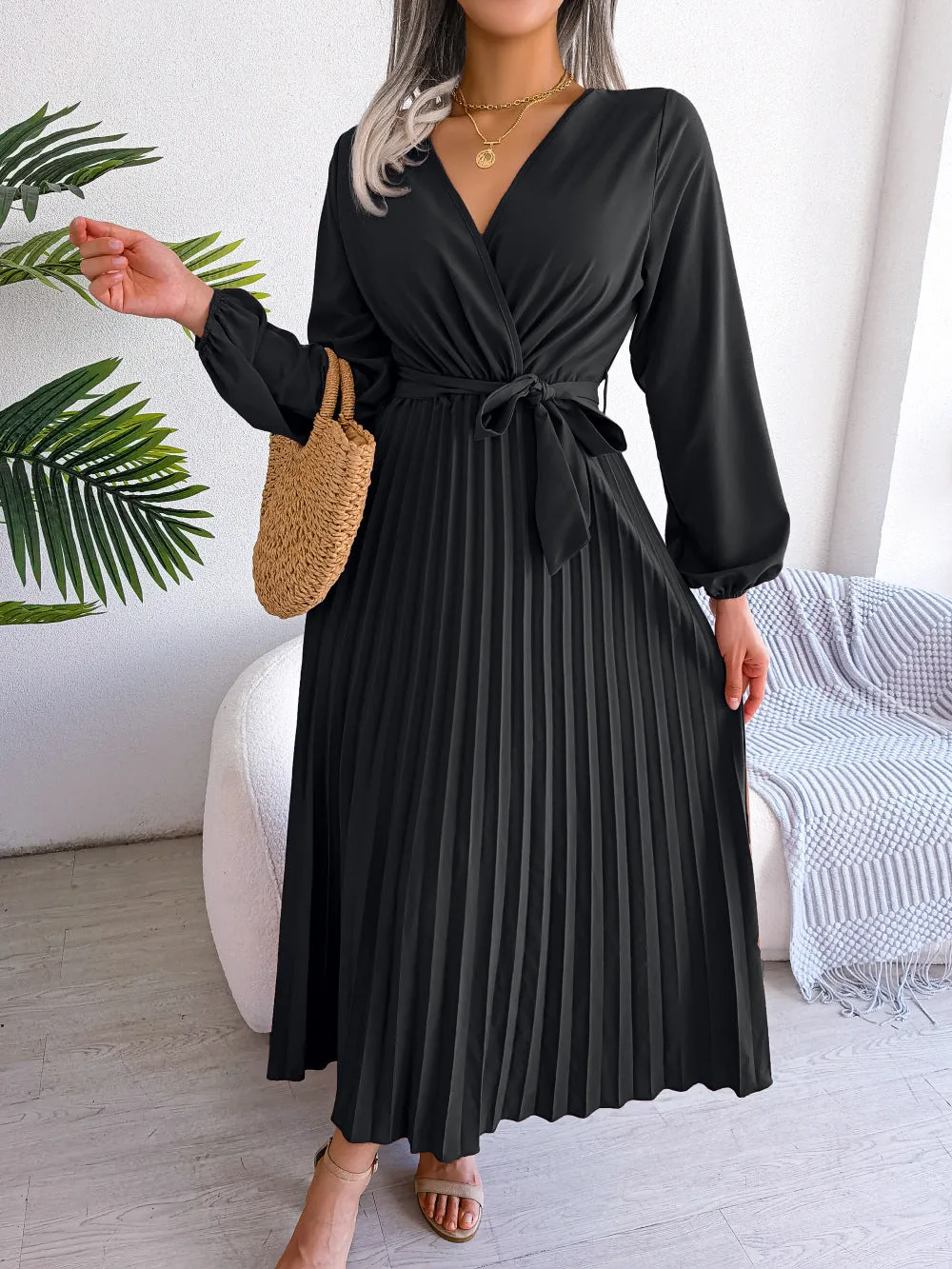 Classy V Neck Long Sleeves Midi Dresses