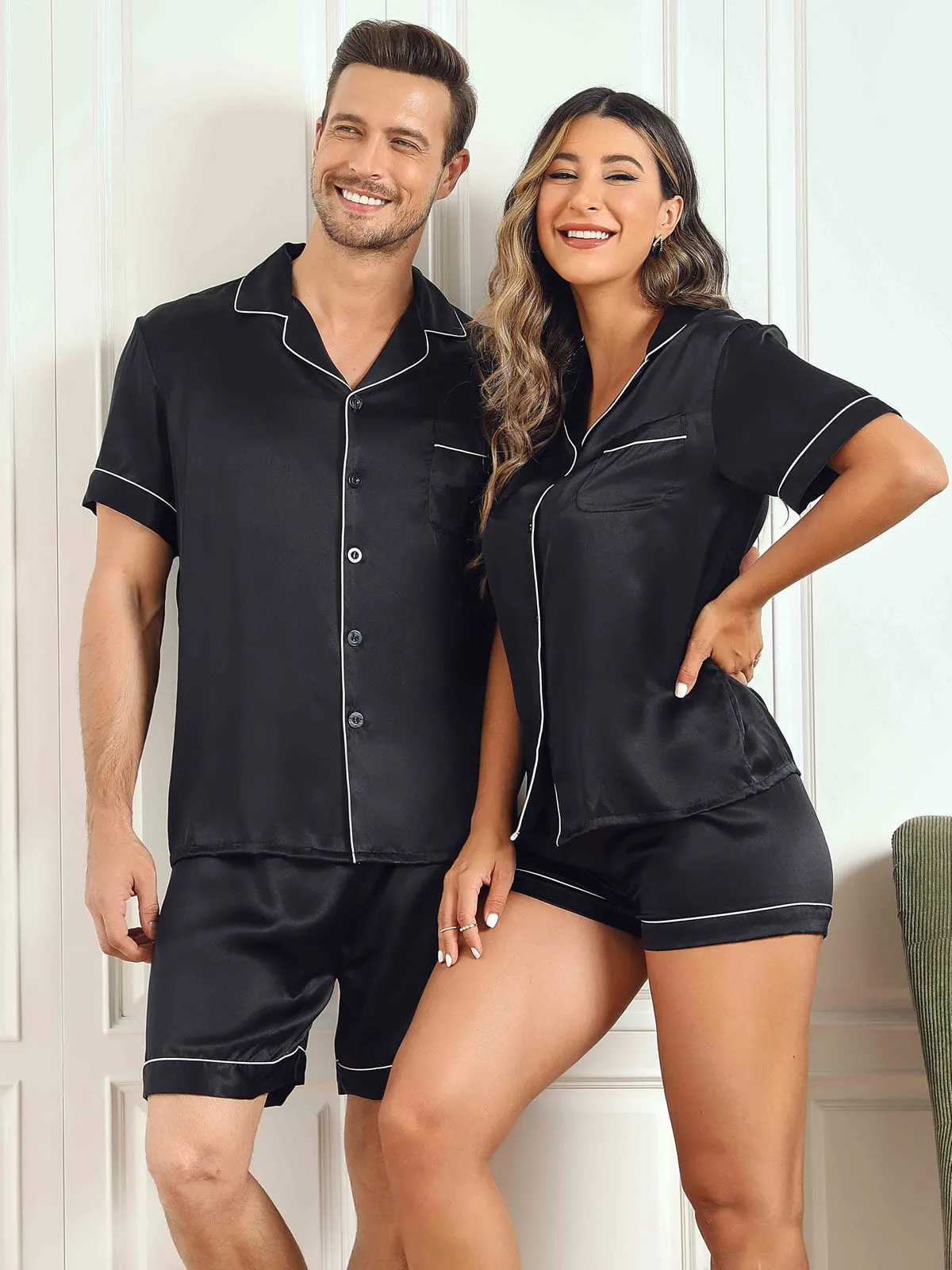 Couple Pure Silk Short Pyjama Sets Total 4Pcs