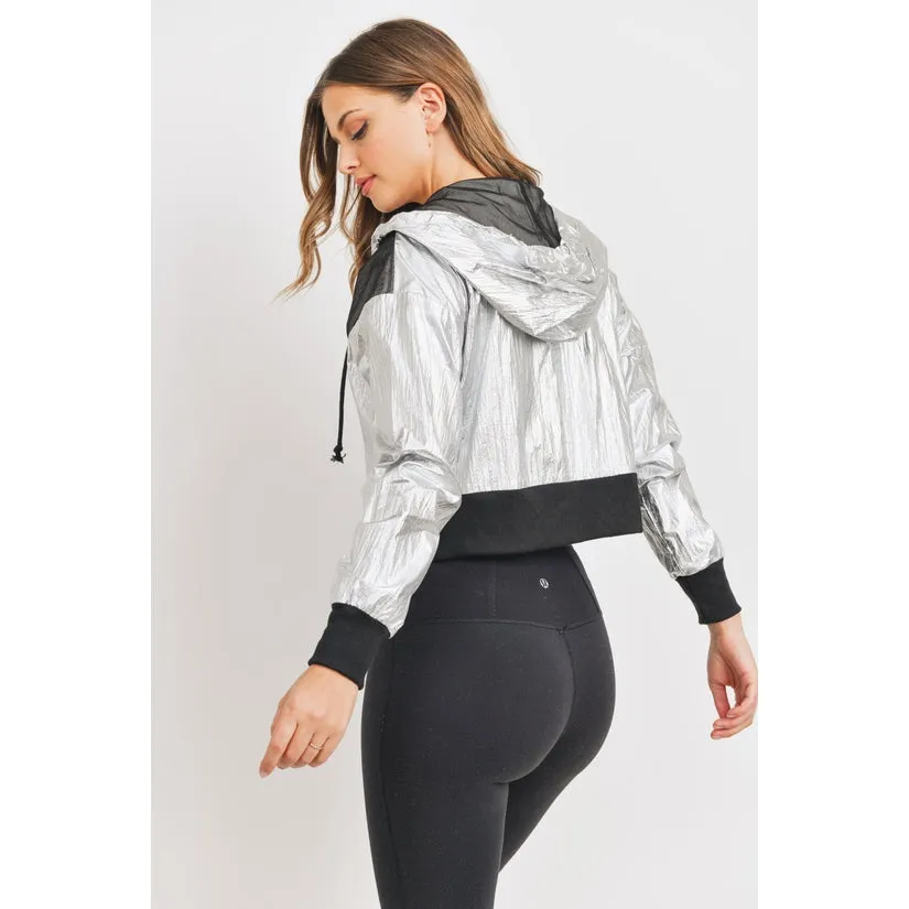 Cropped Metallic Windbreaker - Silver