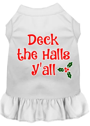 Deck The Halls Y'all Screen Print Dog Dress White Xs