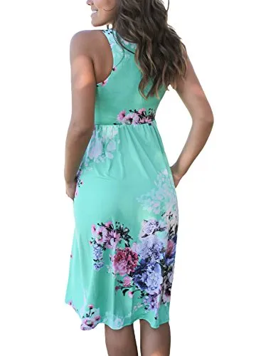 Dokotoo Womens Summer Casual Beach Floral Fit and Flare Flower Midi Sun Dresses Plus Size Green Small