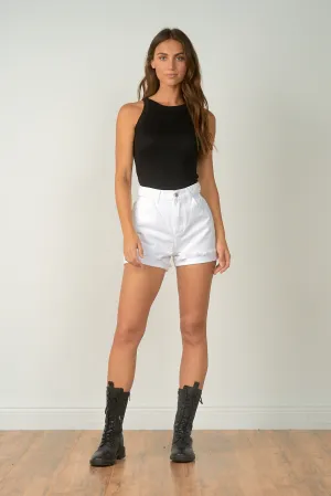 Elan White High Waisted Cuff Denim Shorts