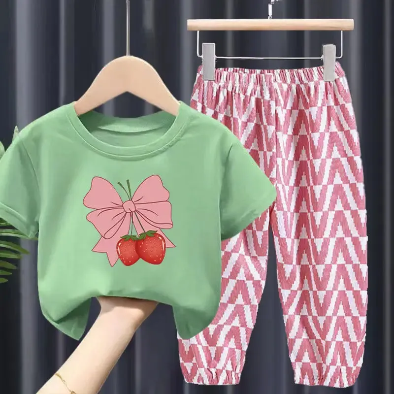 Fashion Children Girl Sets Summer Sportswear Tops-pants 2Pcs Sets