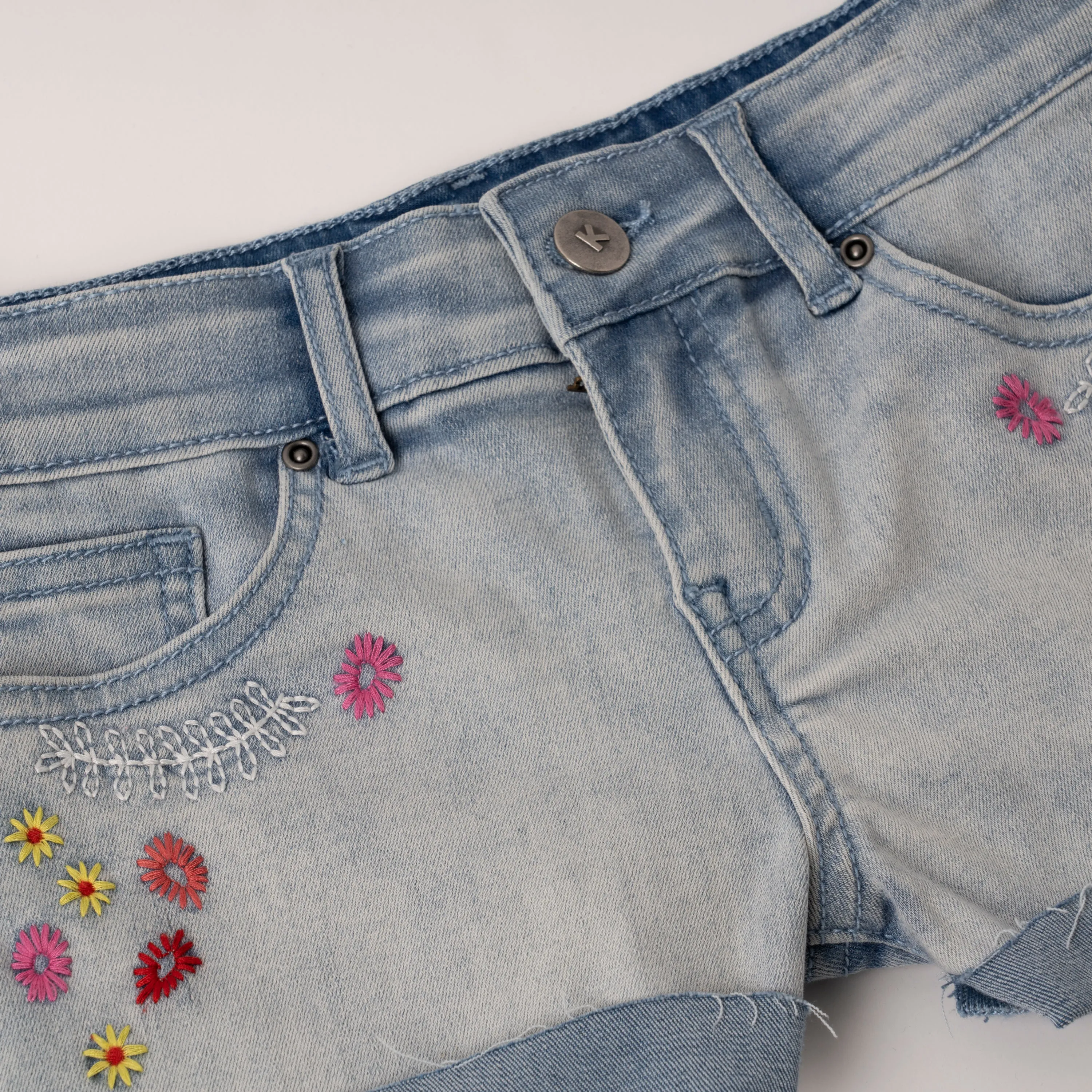 Floral Emb Rolled Jean Short