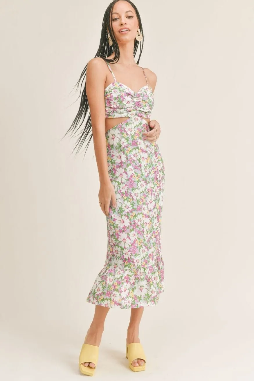 Floral Midi Dress Side Cut Out Brazil Beauty by Sage The Label