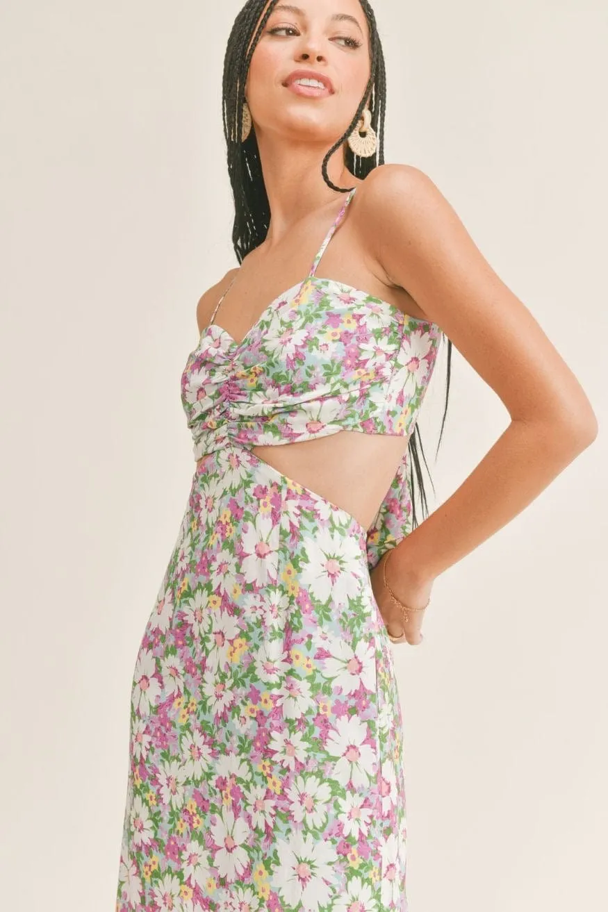 Floral Midi Dress Side Cut Out Brazil Beauty by Sage The Label