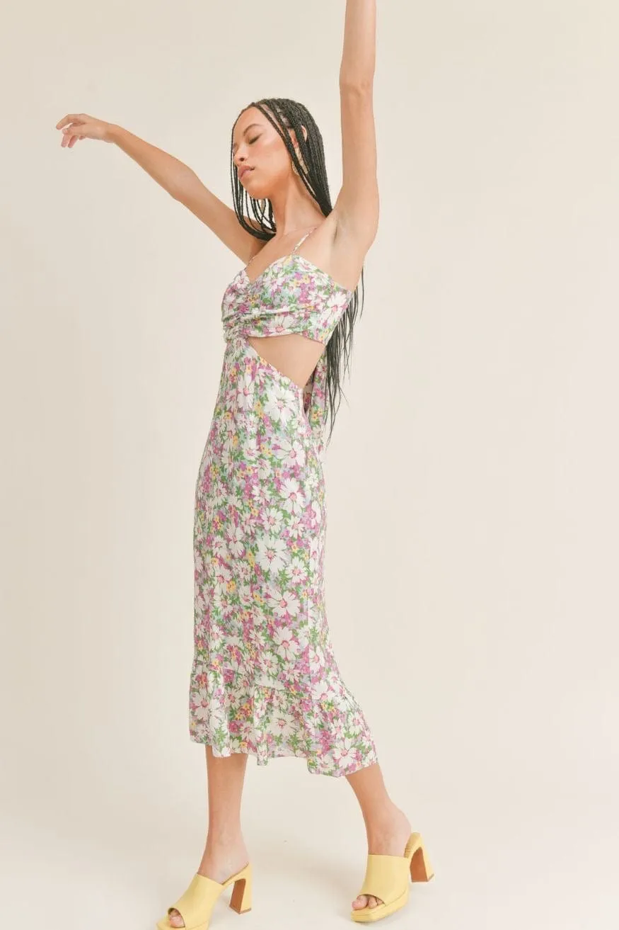 Floral Midi Dress Side Cut Out Brazil Beauty by Sage The Label