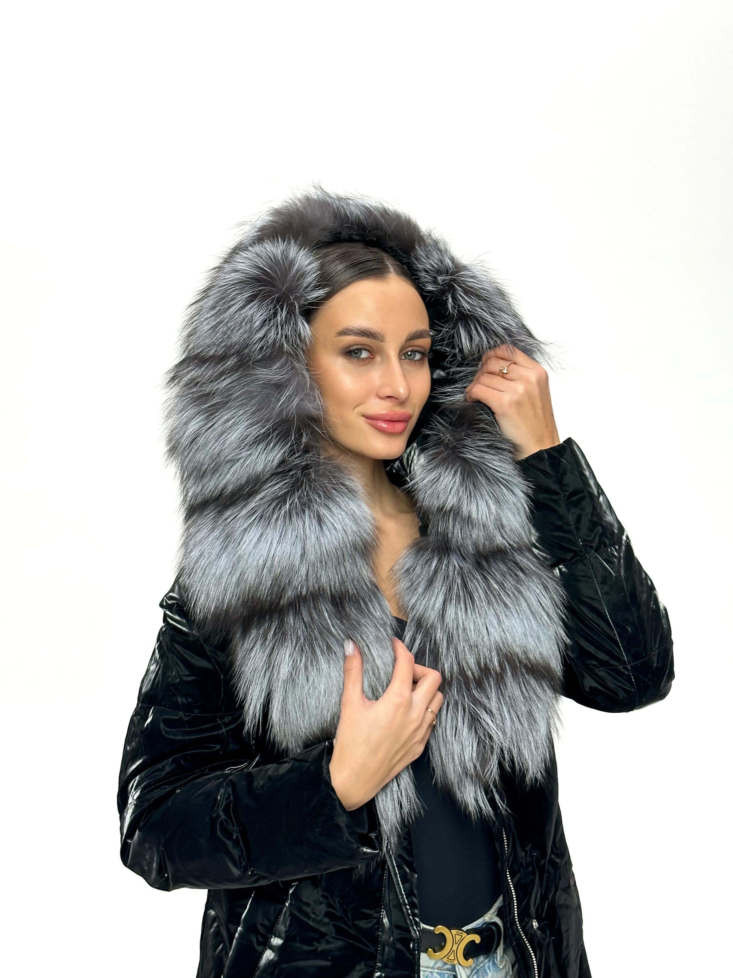 Genuine Silver Fox Fur Down Fill Coat