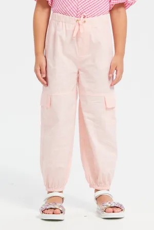 Girls Pink Plain Cargo Fit Trouser