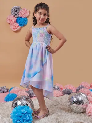 Girls Tie Dye Shoulder Strap Georgette Fit Flare Midi Dress - PS Peaches