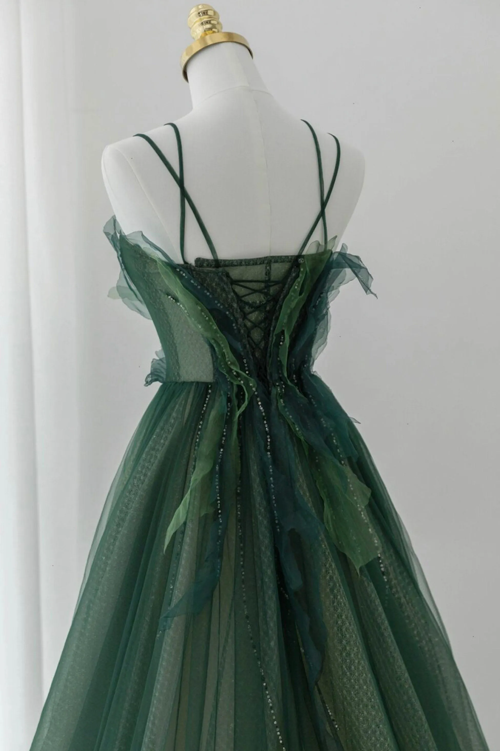 Green Tulle Long A-Line Prom Dress Green Formal Evening Dress