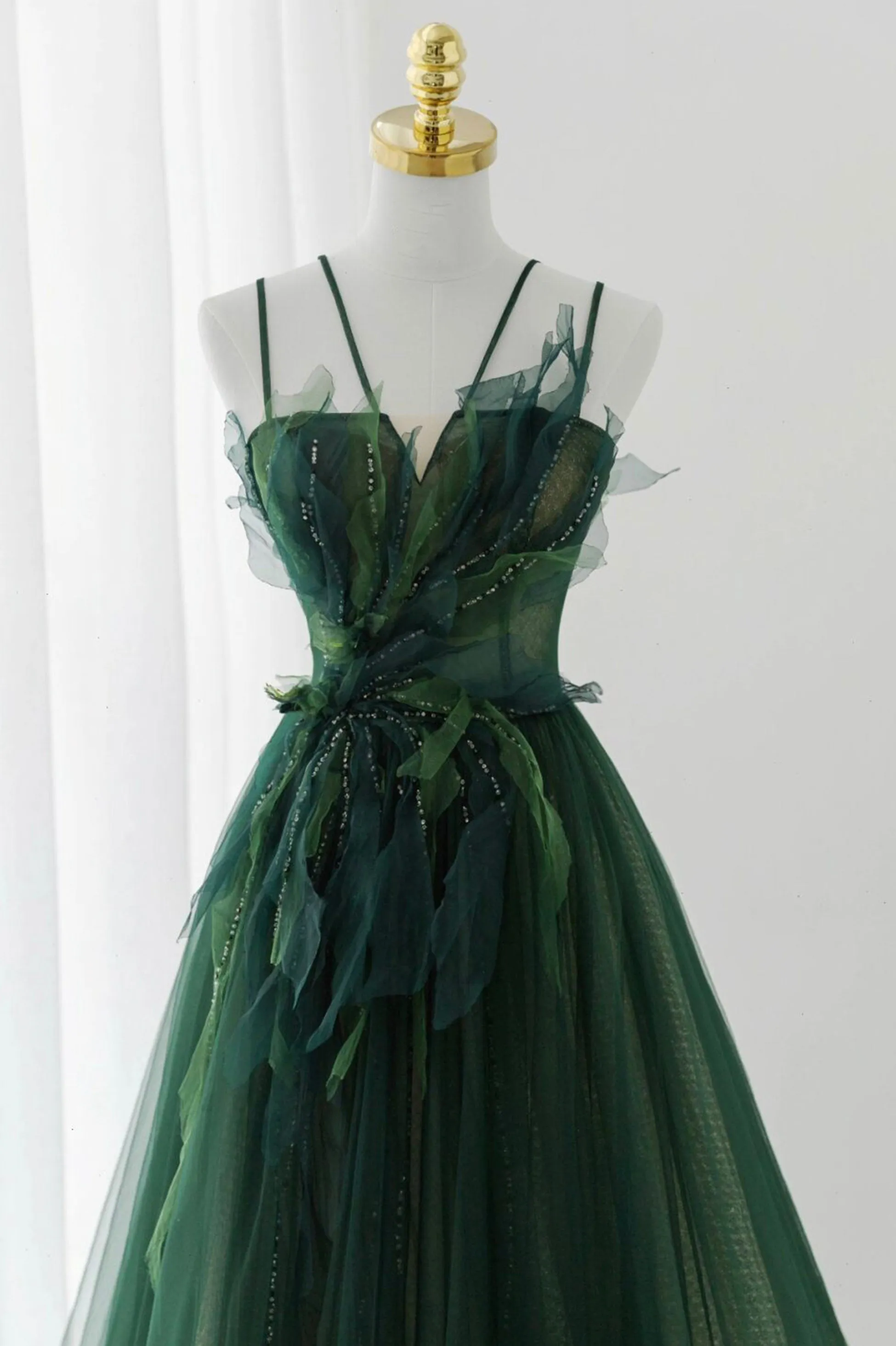 Green Tulle Long A-Line Prom Dress Green Formal Evening Dress