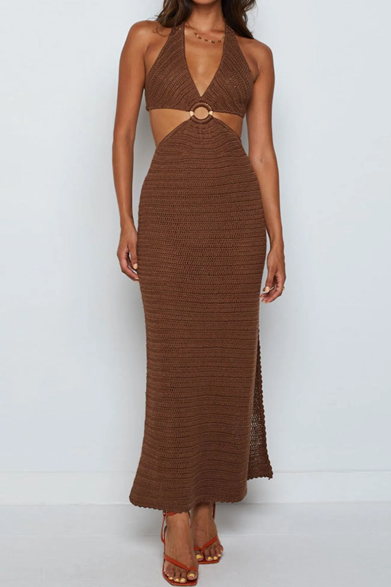 Hollow Out Tie-back Slit Cover-up Dress