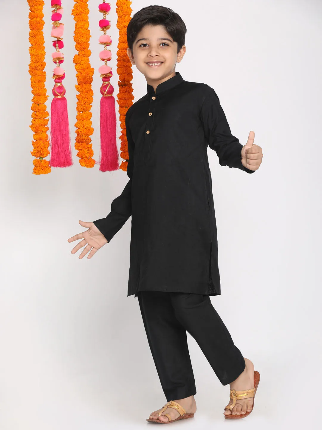 Jashvi Boys Black Kurta with Pyjama