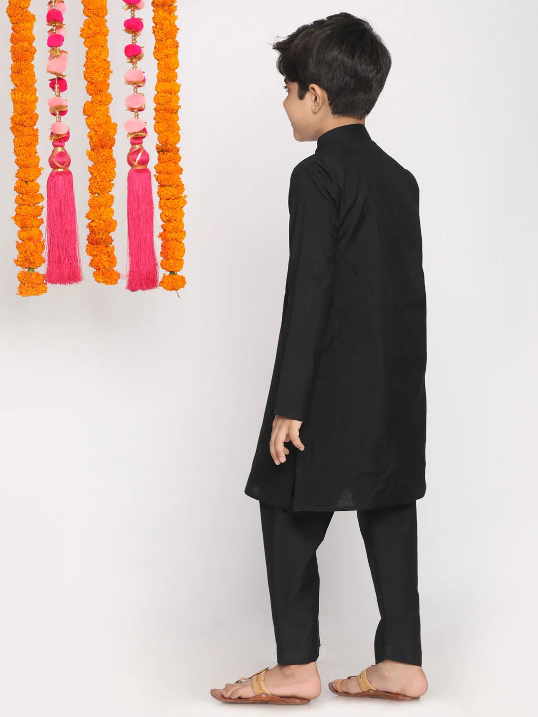 Jashvi Boys Black Kurta with Pyjama