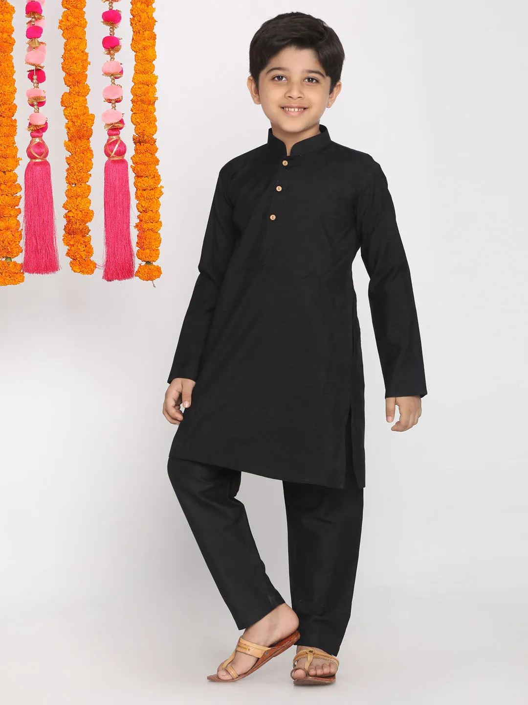 Jashvi Boys Black Kurta with Pyjama