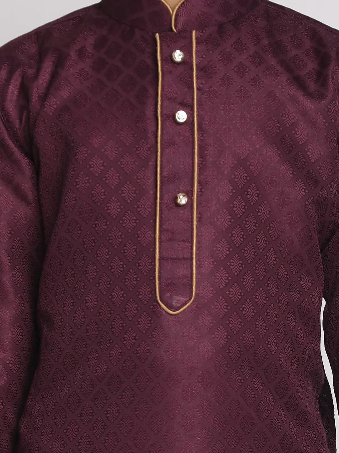 Jashvi Boys Purple & Gold-Toned Regular Straight Jacquard Kurta with Pyjamas