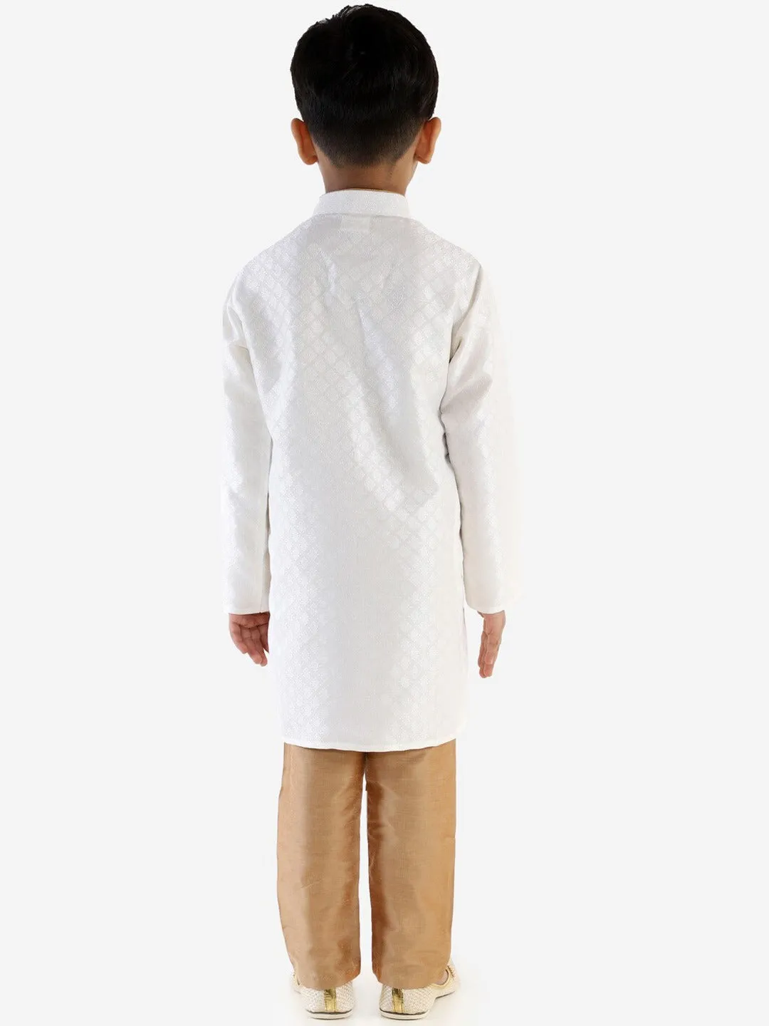 Jashvi Boy's White & Gold-Toned Solid Kurta with Pyjama Set