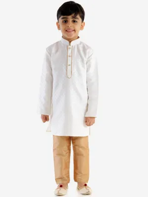 Jashvi Boy's White & Gold-Toned Solid Kurta with Pyjama Set