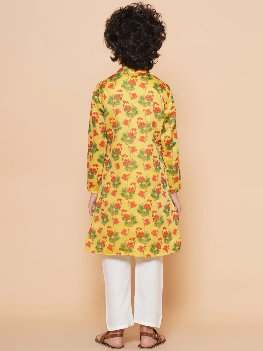 Jashvi Boys Yellow Printed Kurta with Pyjamas