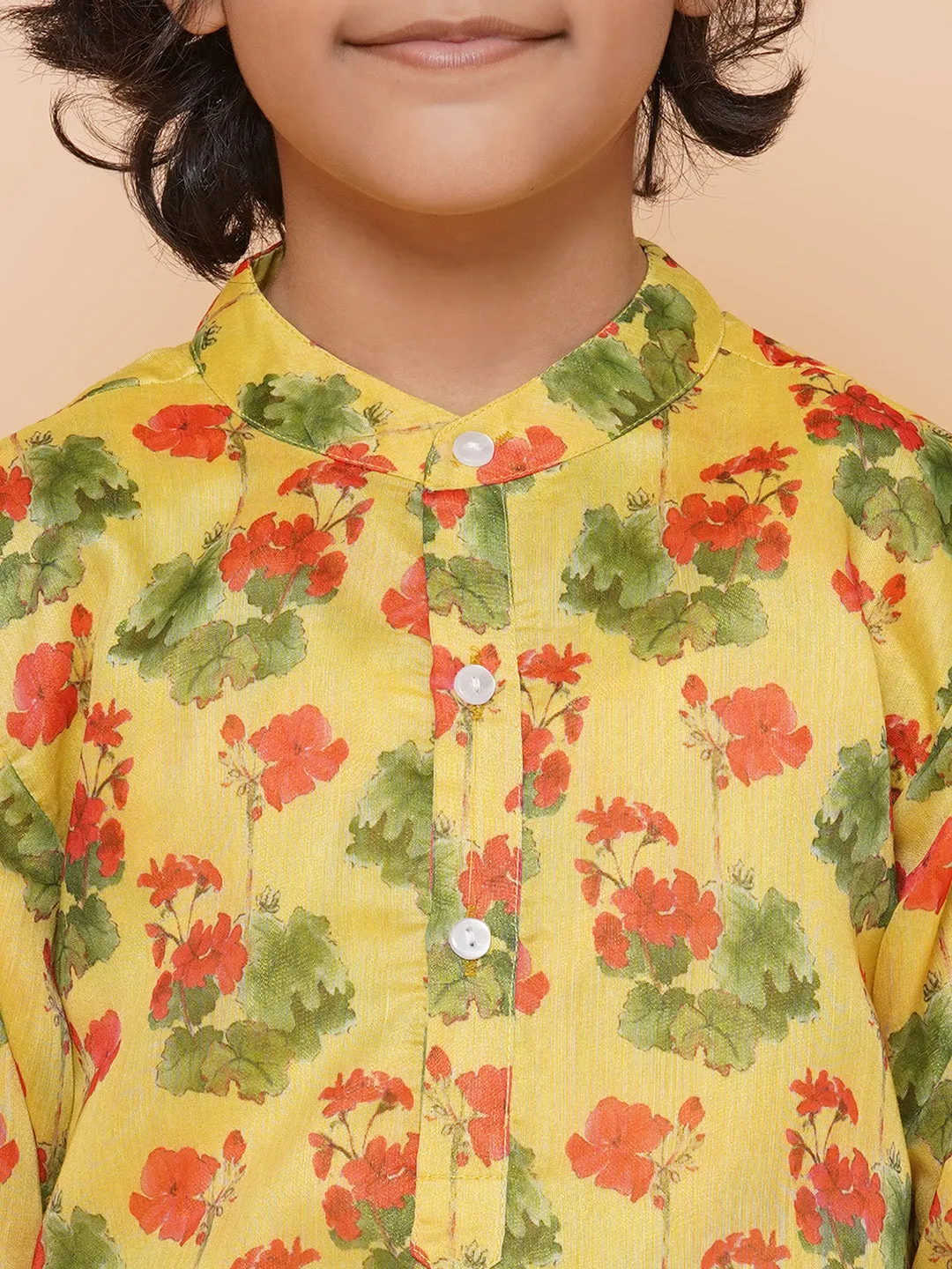 Jashvi Boys Yellow Printed Kurta with Pyjamas