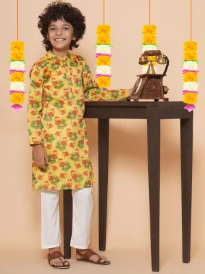 Jashvi Boys Yellow Printed Kurta with Pyjamas