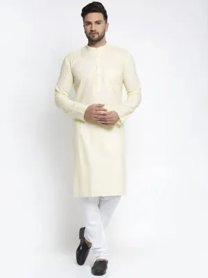 Jashvi Men Lemon Yellow & White Self Design Kurta with Pyjamas