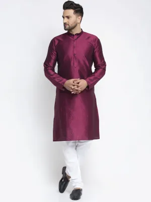 Jashvi Men Purple & White Woven Design Kurta with Pyjamas