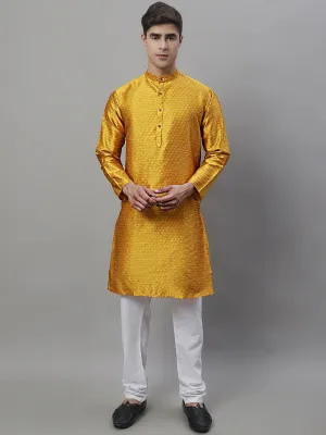 Jashvi Men Yellow & White Woven Design Kurta with Pyjamas