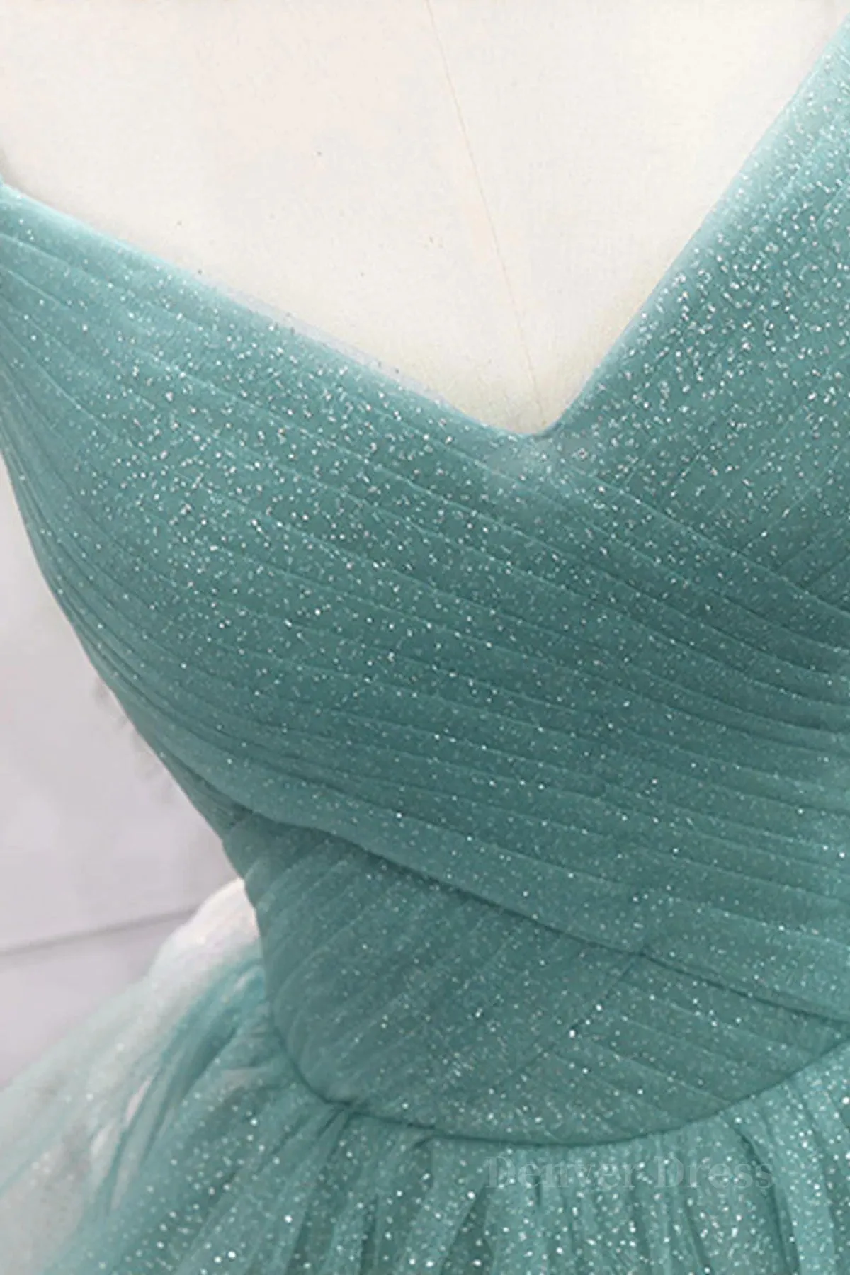 kamahe V Neck Open Back Fluffy Green Tulle Long Prom Dresses, Green Formal Evening Dresses, Ball Gown