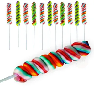 Kicko Twist Lollipops in Sticks - Pack of 12 3 Inch Flavored Lollipops in a Stick -